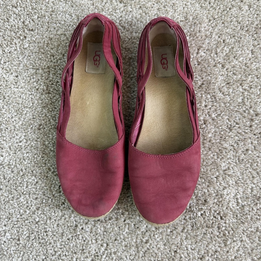 UGG Shoes Womens Size 9 Pink Leather Flats Ballet Cutout Slip On Comfort